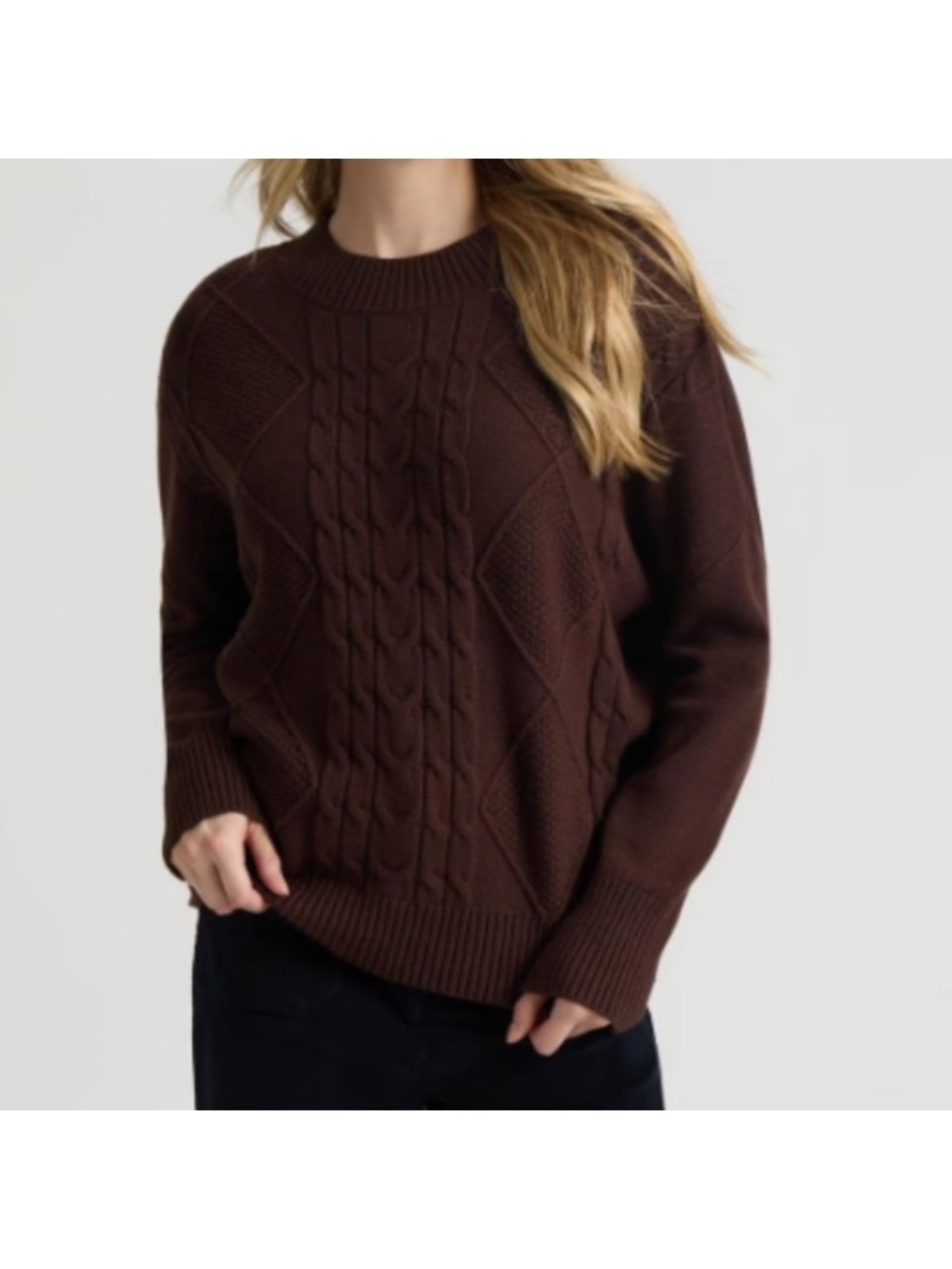 NWT size XS Mexx oversized Cable Knit Crewneck Sweater in Deep Brown